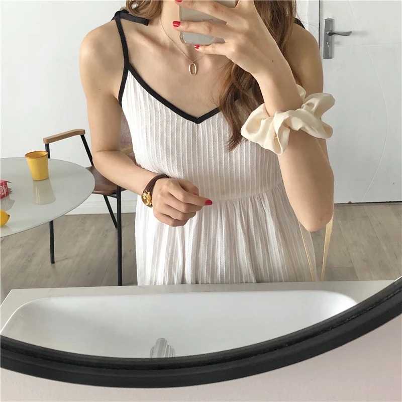 

Summer Pure Cotton Sleeveless V Neck Pajama Dress Women Sweet Elegant Loose Spaghetti Strap Dress Casual Midi Dress Homewear