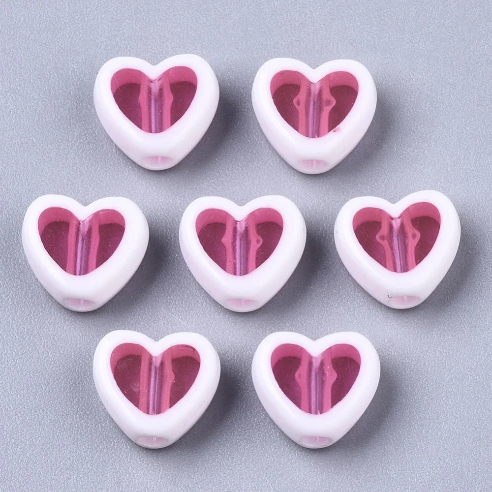 

200pcs Coloful Transparent Acrylic Beads 7.5mm Edge Opaque Heart Loose Spacer Beads for DIY Jewelry Making Bracelet Accessories