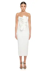 2020 женское модное белое Бандажное платье без бретелек, элегантное дамское дизайнерское платье до середины икры для выпускного вечера, знаменитостей, облегающие Вечерние платья Vestido