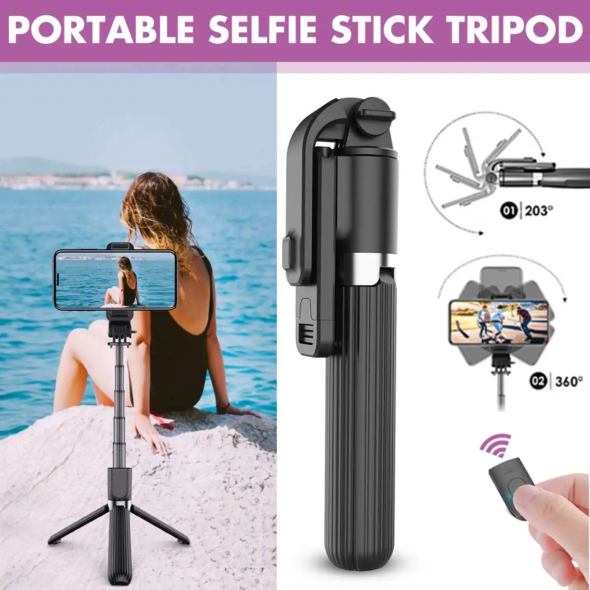 

Wireless bluetooth Selfie Stick Foldable Extendabl Tripod Shutter Remote Control for iOS Android Phone Sport Camera Photography