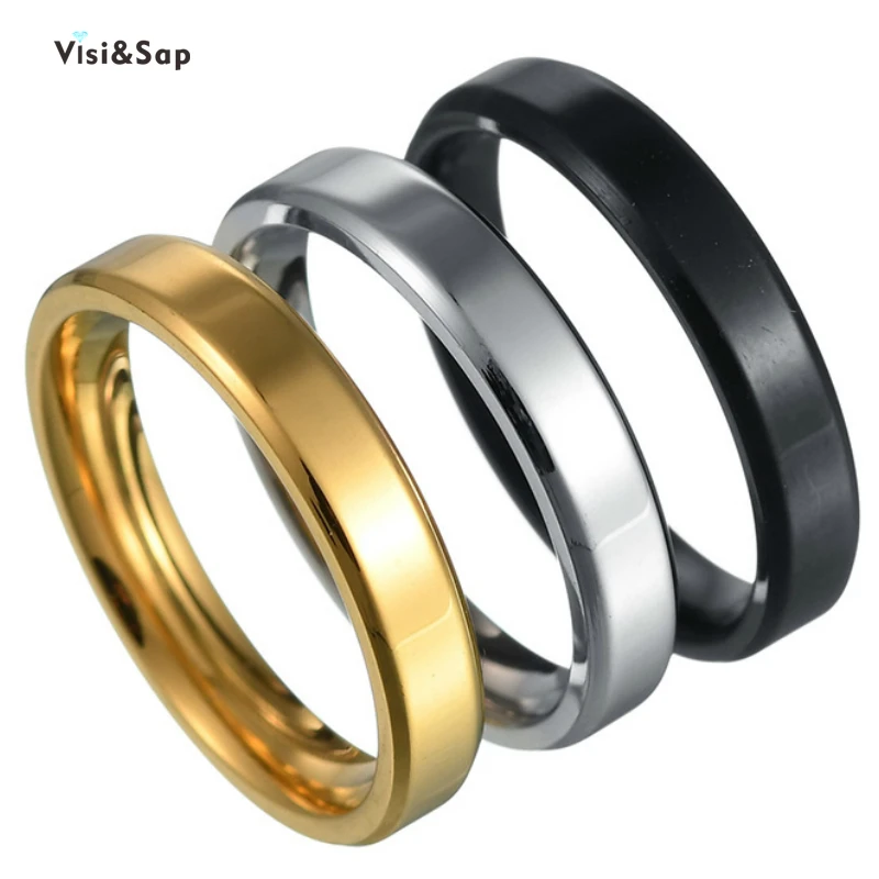 Visisap 4MM конические гладкой кольцо дропшиппинг Нержавеющая сталь простой 3 золотых