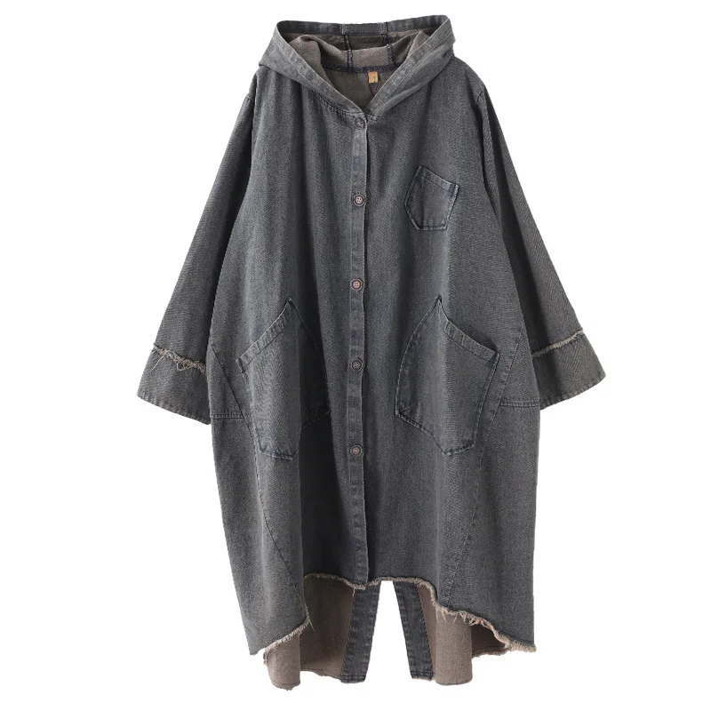 Женский Тренч Осень Зима Большой размер Свободная джинсовая куртка 2019 Новый