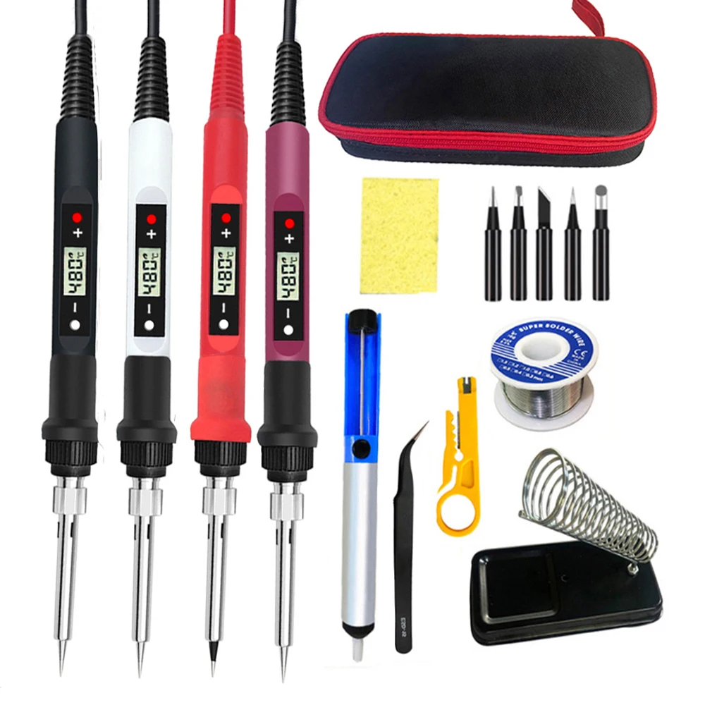 

80W Digital Electric Soldering Iron Kit Set Temperature Adjustable 220V 110V Welding Tool Ceramic Heater Soldering Tips Rework