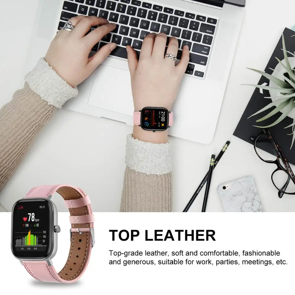 Ремешок из натуральной кожи для умных часов Huami Amazfit GTS 2019 дышащий Цветочная