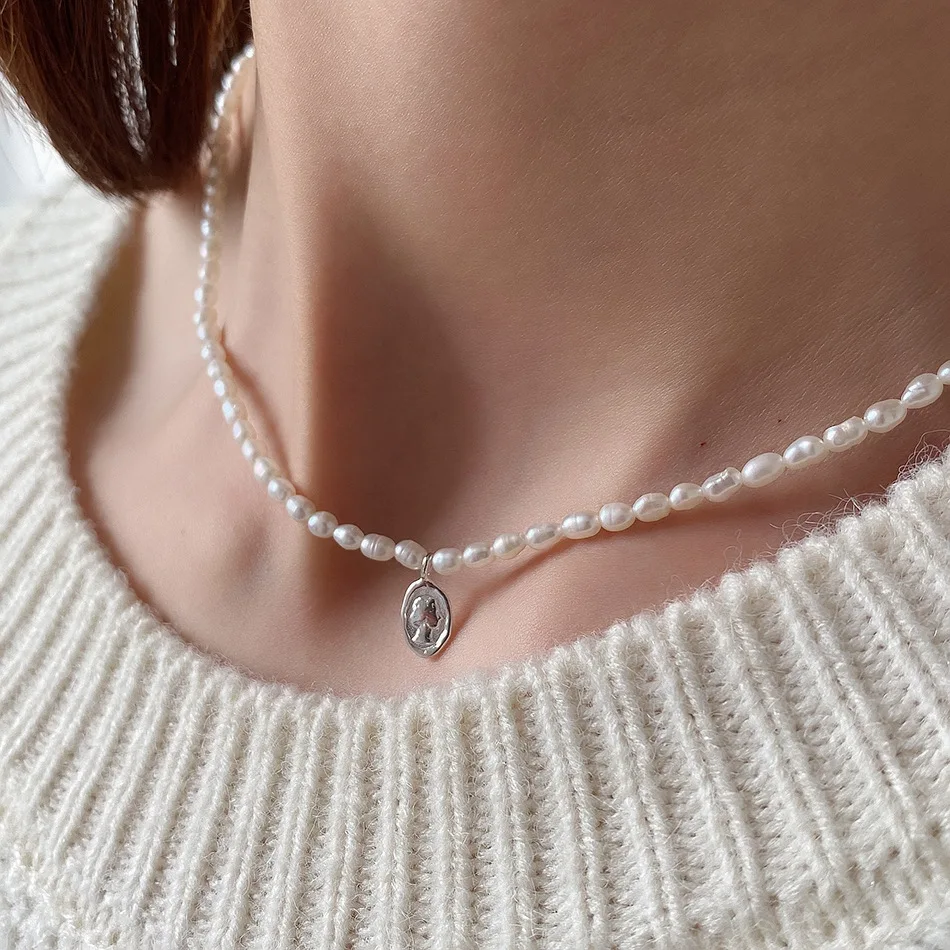 

S925 Sterling Silver Pearl Queen Pendant Necklace for Women Figure Elegant Art Statement Necklace Trendy Luxury Jewelry