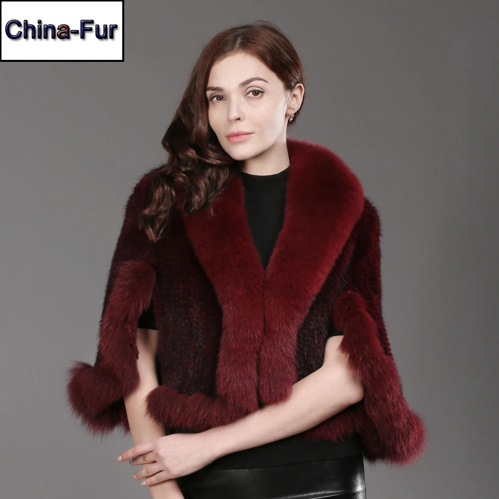 Женское пончо из 100% натурального меха норки Вязаная Шаль воротник Лисьего Cappa