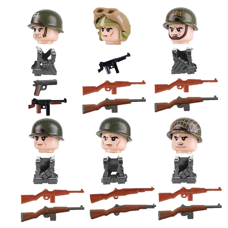 WWII US Military Figures Building Blocks Officer Weapon M1911 Gun M1 Medical Soldier Box Army Accessories Vest Bricks Toys D281