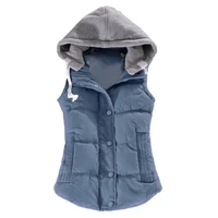 80 hot sales women casual autumn winter sleeveless warm thicken hooded cotton waistcoat vest