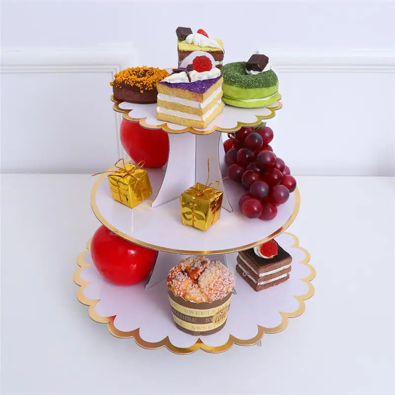 Бумажная стойка для торта три яруса стенд многослойные фруктовые тарелки