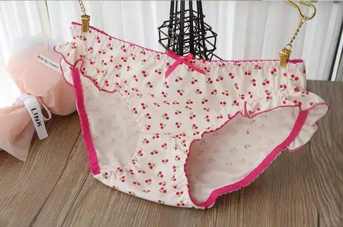 Женские хлопковые трусики с оборкой синие и белые в японском стиле|panties briefs|cotton