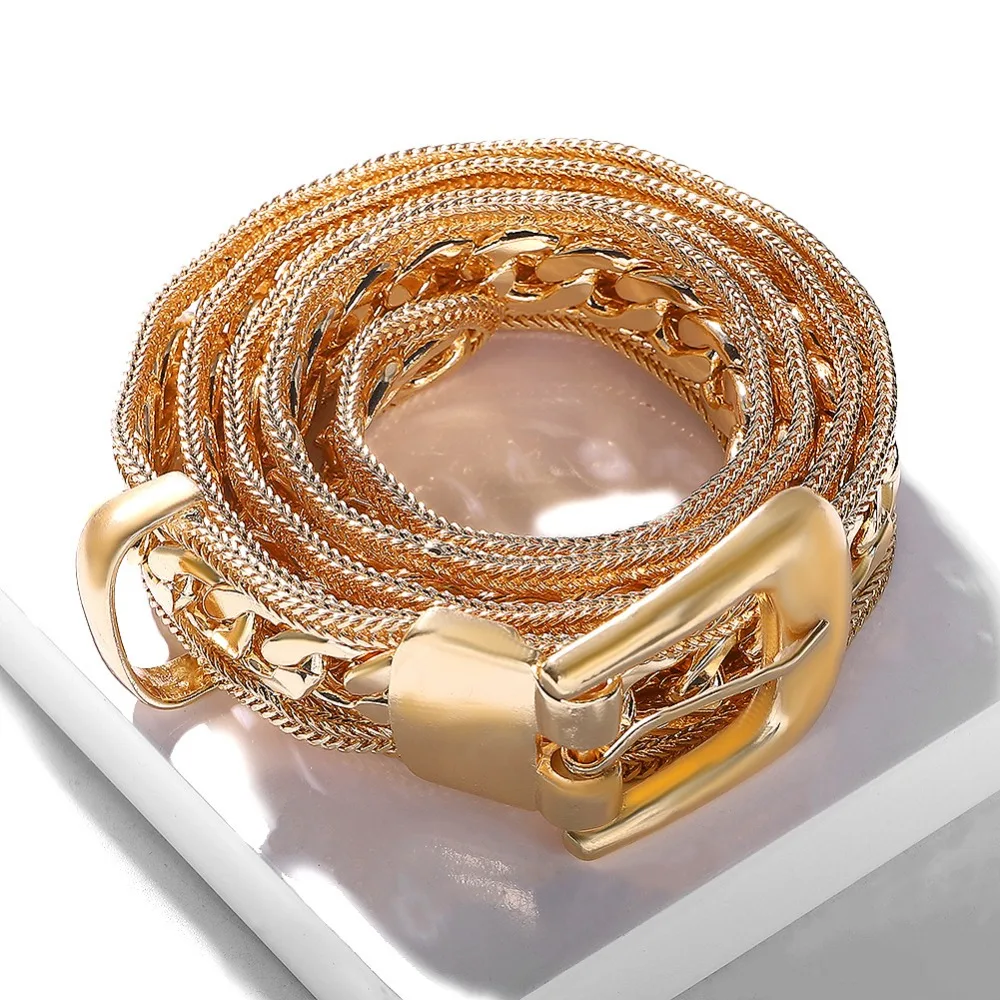 Gold chains Belts Luxury Designer metal Buckle belt women girls retro vintage leather belt for jeans sweater dress new