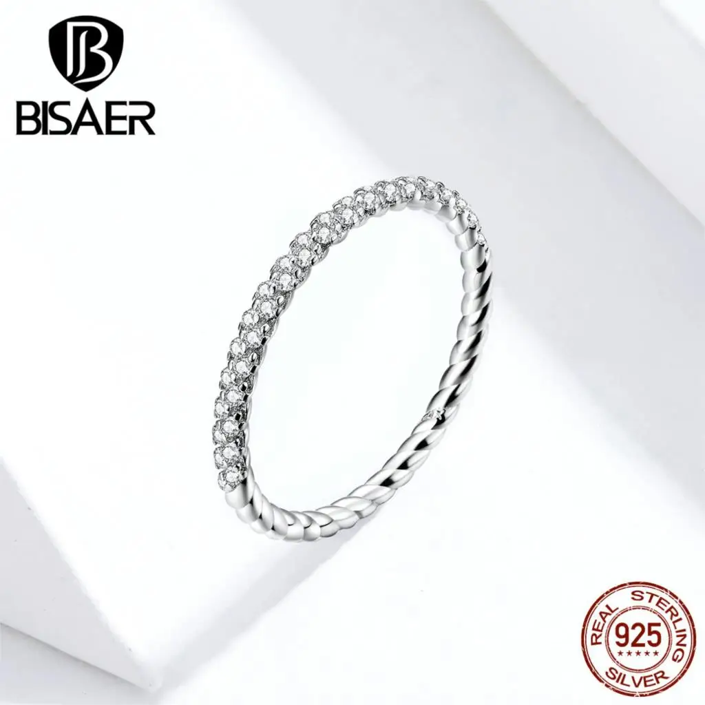Свадебные простые кольца BISAER 925 пробы серебро прозрачный кубический циркон на