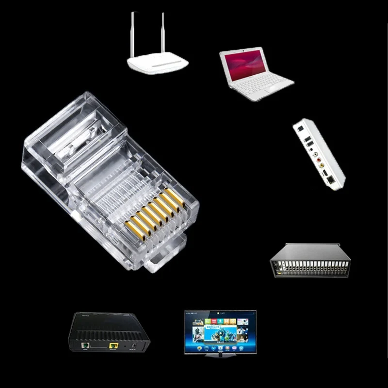 100 шт. разъем для кабеля RJ45 8 ядер позолоченный| |