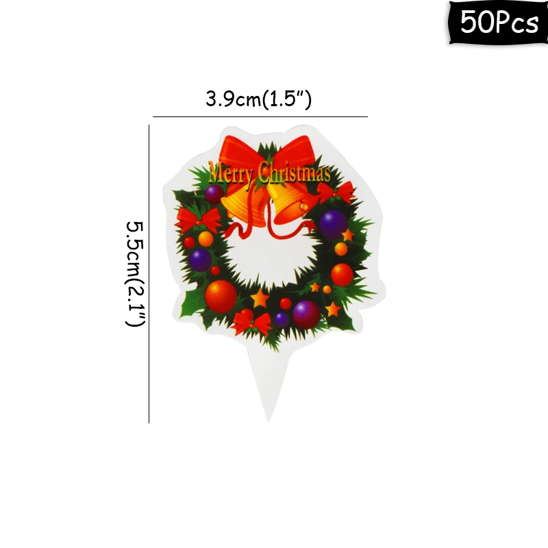 50pcs toppers-E Рождественские обертки для выпечки кексов, новогодние вечерние Декор кекса, украшения для рождественской вечеринки, Санта-торт-снеговик - Цвет: 50pcs toppers-E