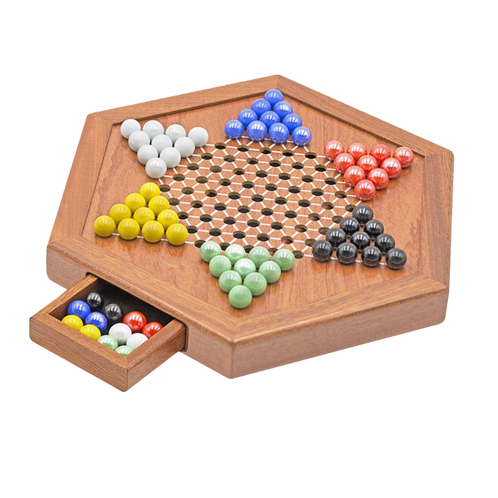 

Chinese Checkers with Drawers Board Game Chessboard Multicolor Glass Marbles Fun Toy Collection Kids Adults