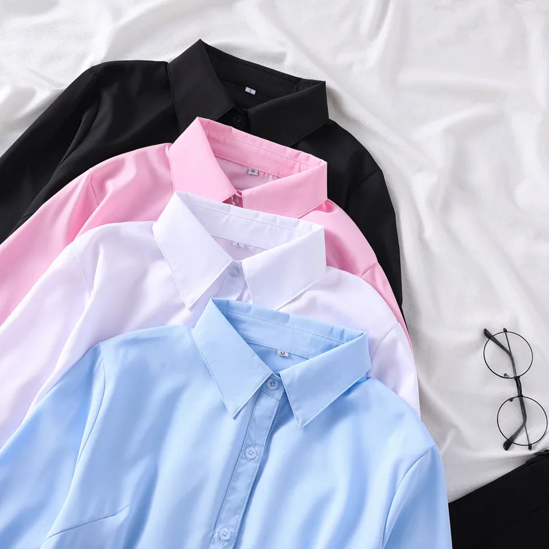 

2021 summer new short-sleeved white shirt women's slim simple ol work professional wear shirt slim lapel top