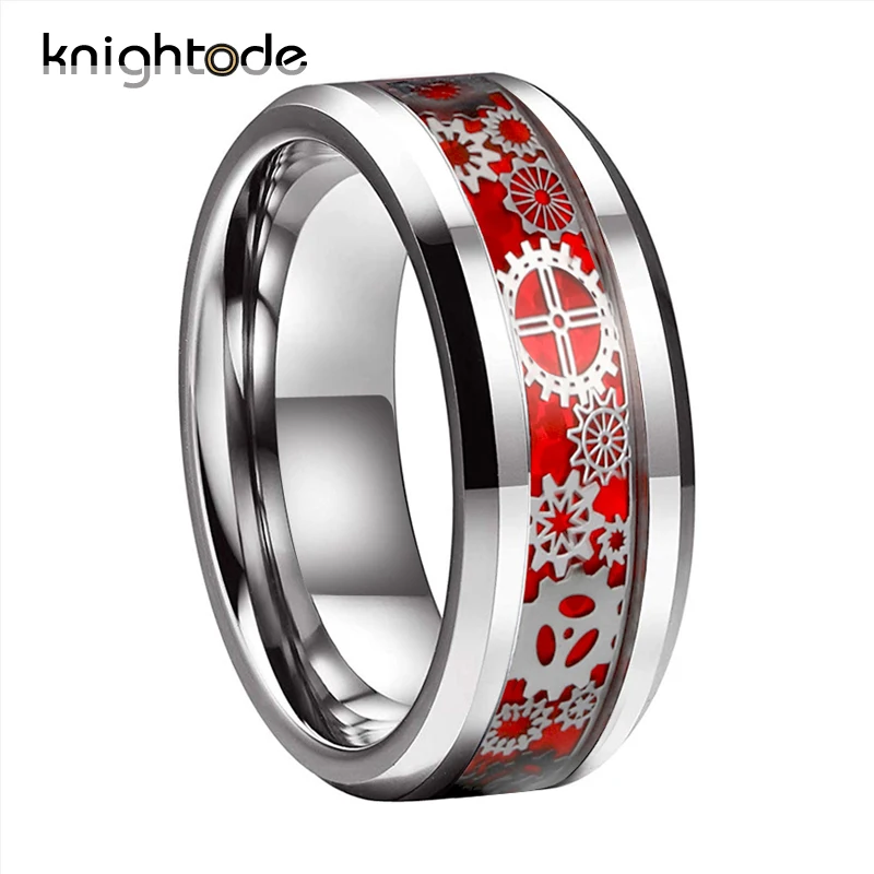 8mm Red 8/6 мм Для мужчин Для женщин обручальное кольцо механического Шестерни колеса Вольфрам кольцо скошенными краями с красным фиолетовый, черный синий углеродного волокна инкрустация - Цвет основного камня: 8mm Red