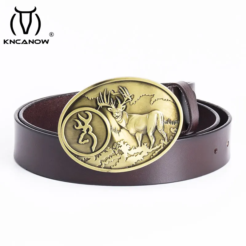 Men Belt For Cowskin Genuine Leather Personality Stag Deer Big Buckle Quality Male Black Strap Vintage Jeans Punk Accessories