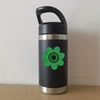 12oz lid with straw kids flask green flower design double wall stainless steel mug cup water bottle