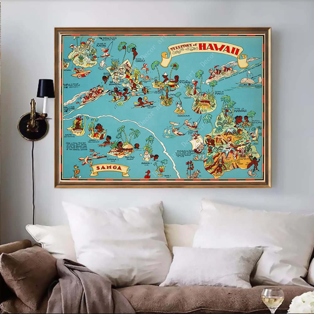 1935 карта Америки Западная Вирджиния гавайская территории Мэриленд ретро картины