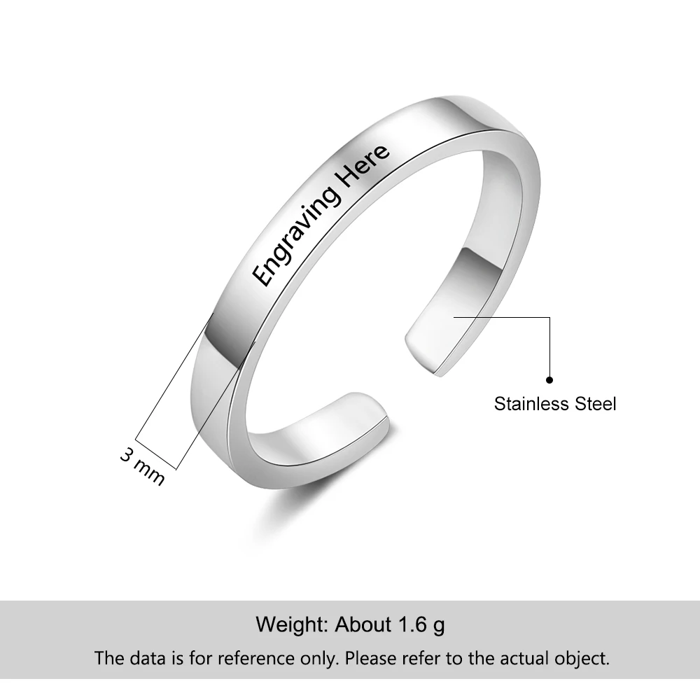 Индивидуальное Открытое кольцо для мужчин женщин обещания с гравировкой имени