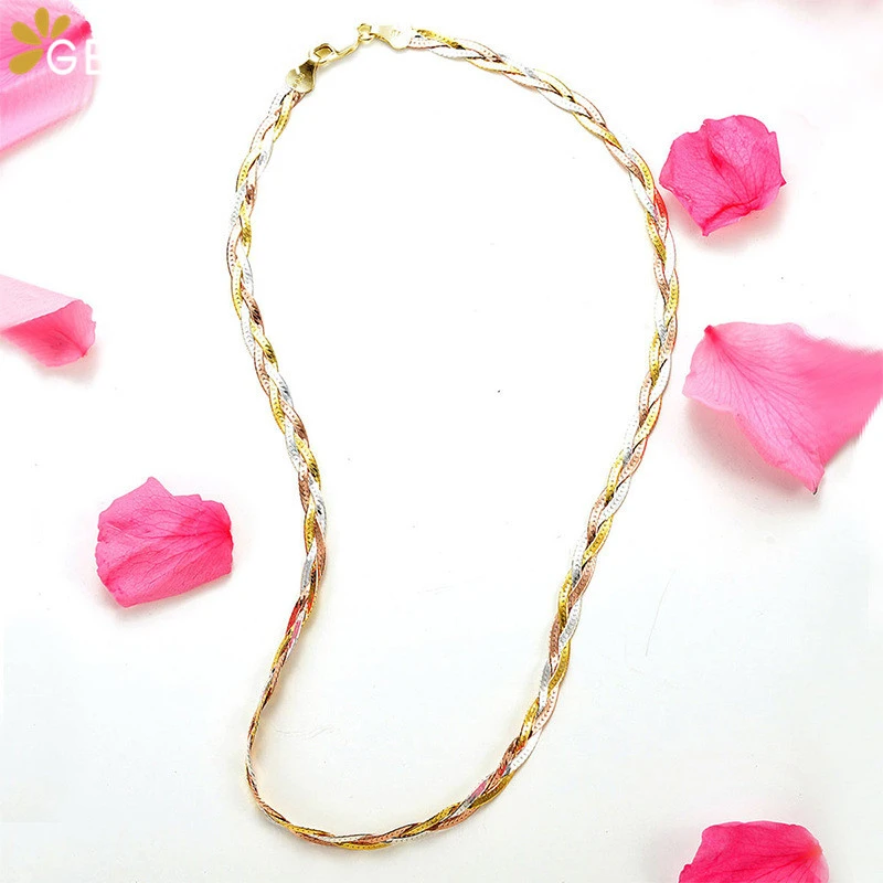 Ожерелье женское позолоченное из серебра 925 пробы трех цветов|Ожерелья| |