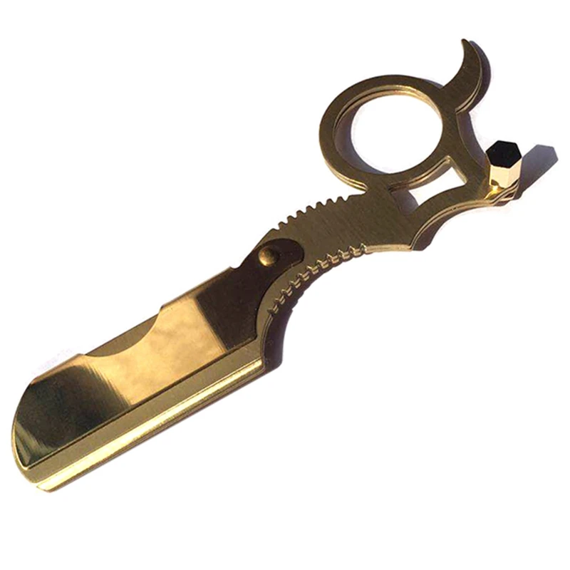 Золотая прямая Парикмахерская стальная бритва складной держатель для бритья