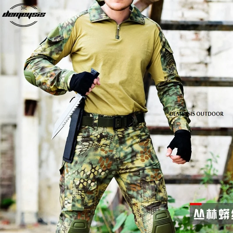 

Black Tactical Military Combat Uniform Multicam Shirt + Pants Elbow Knee Pads US Army Military Uniform Camouflage Suit