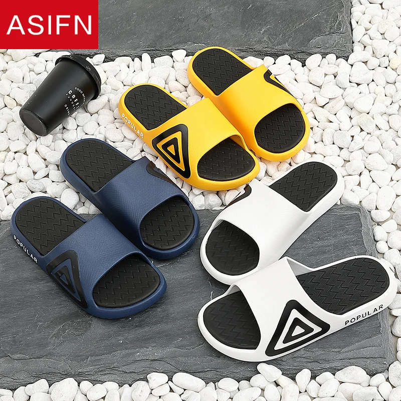 

ASIFN Men Slides Fashion Summer Beach Slippers Simple Flip Flops Outdoor Bathroom Non-slip Men Women Shoes Chanclas Hombre