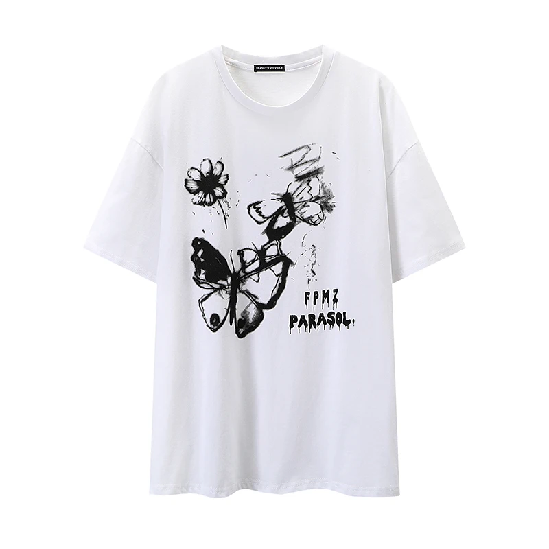 

Oversize Women Soft Cotton O Neck T-shirt 2021 Summer Fashion Ladies High Street Loose T-shirt Female Printed Casual T-shirt Top