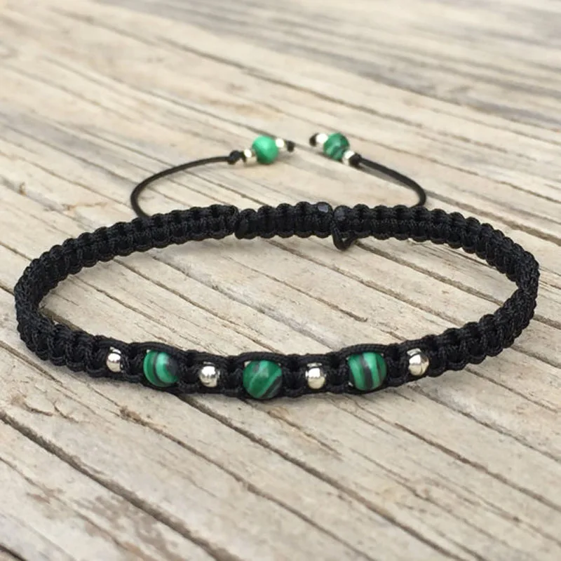 

Макраме из зеленых бусин малахит, браслет на ногу, ювелирные изделия, подарок для нее