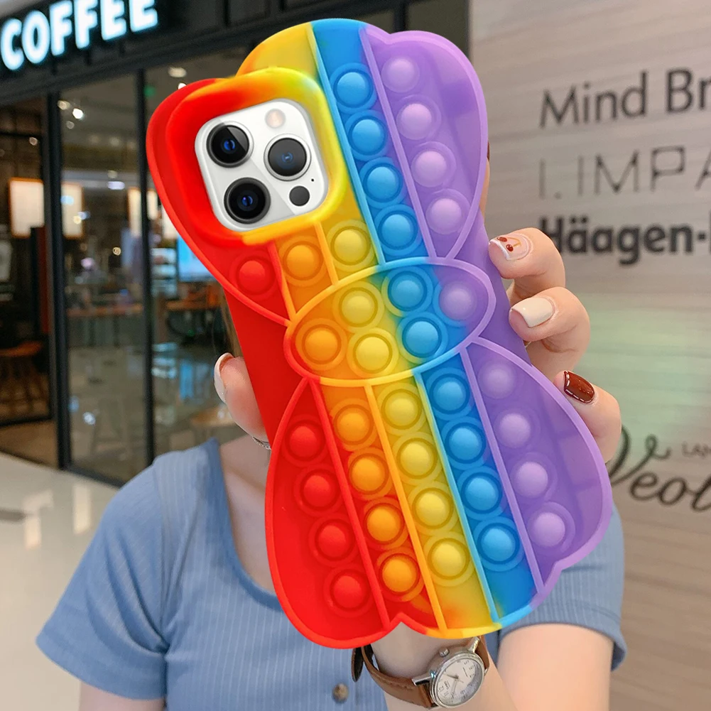 Funda de silicona para iPhone 11 12 Pro, juguete Antiestr&eacute;s con burbujas, funda para tel&eacute;fono-2