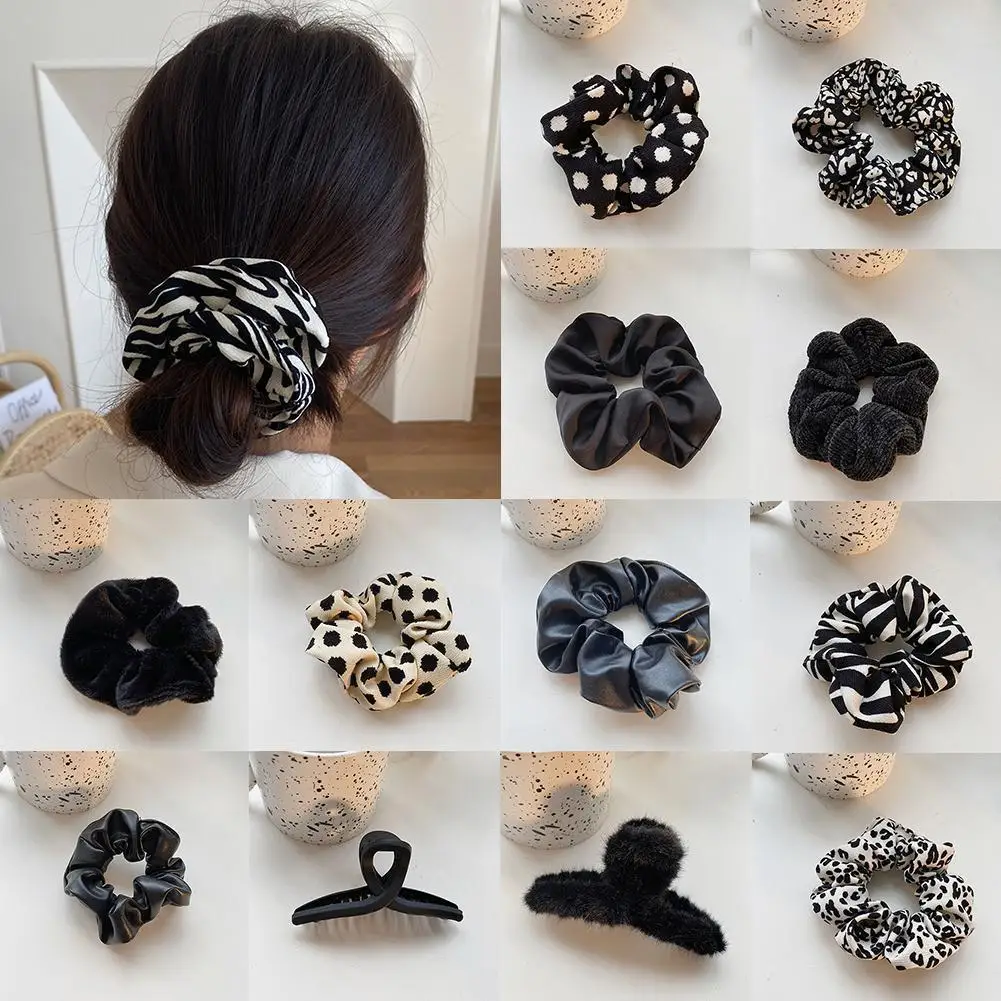 

Темпераментная черная/новая милая фланелевая Французская заколка для большого кишечника Универсальные женские волосы круглая заколка для...