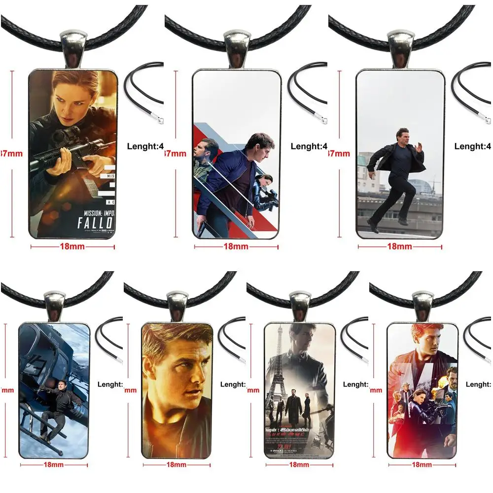 For Women Choker Missions Impossible Tom Cruise Design Fashion Vintage Glass Women Rectangle Necklace Pendants