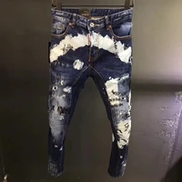jeans men d2 slim fit casual graffiti printed ripped tights jeans males small foot tide ripped jeans for men pantalon moto homme