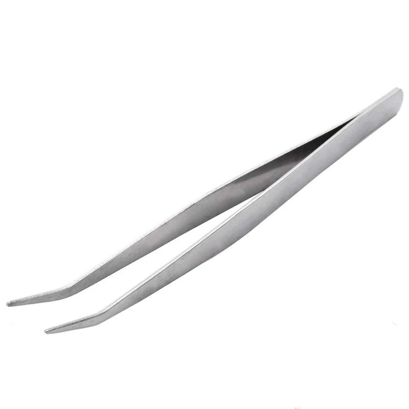 

5.9" Long Silver Tone Bent Curved Tip Tweezers Forceps Plier Hand Tool