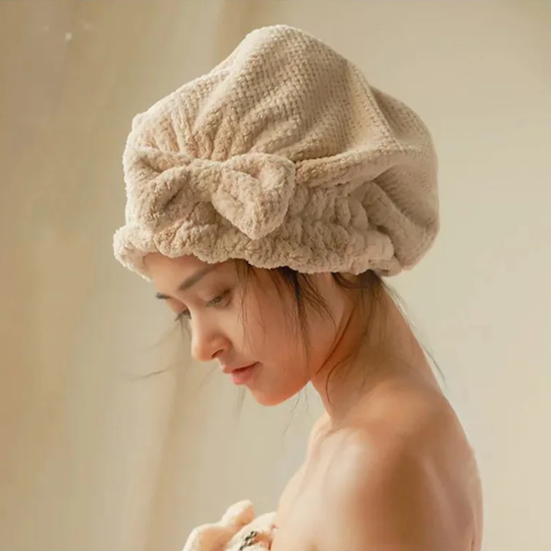 Quick Hair Drying Bath Towel Spa Bowknot Wrap Towel Cap Bathroom Accessories Thicken Bonnets For Women Designer Shower Cap