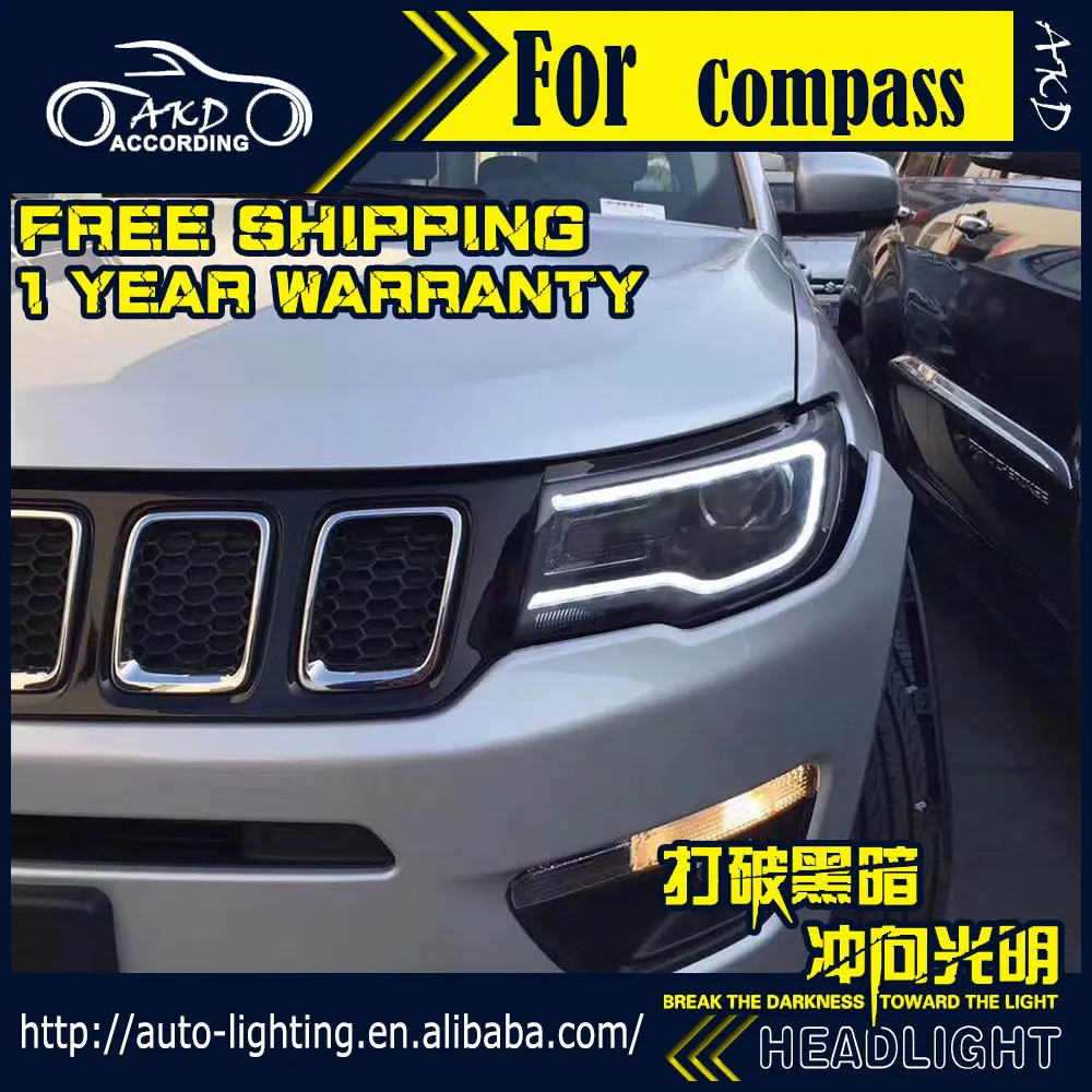 Автостайлинг AKD фара для Jeep Compass фары 2017-2018 Новый компас светодиодная H7 D2H Hid