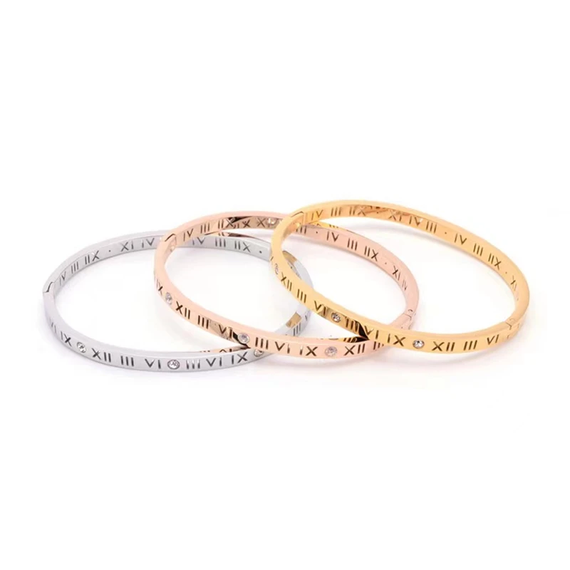 

Men Women Stainless Steel Rose Gold Color Couple Bracelet Roman Numeral Lover Cuff Bracelet Bangle Wedding Jewelry Gifts