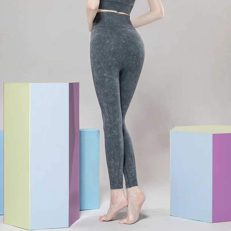 

Cross Border Seamless Yoga Pants Female Hollow out Breathable Sports Leggings Washing Printed jian shen ku Ultra-stretch Sports