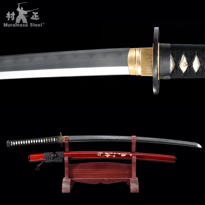 

Geninue Japanese Katana T10 Steel Blade Real Samura Swords Handmade Full Tang Wine Red Lovebirds Sheath-Handicraft Article/Gift