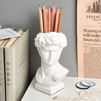 creative white sculpture resin pen holder desk organizer makeup brush organizer flower pot vase pen box crafts stationery gifts