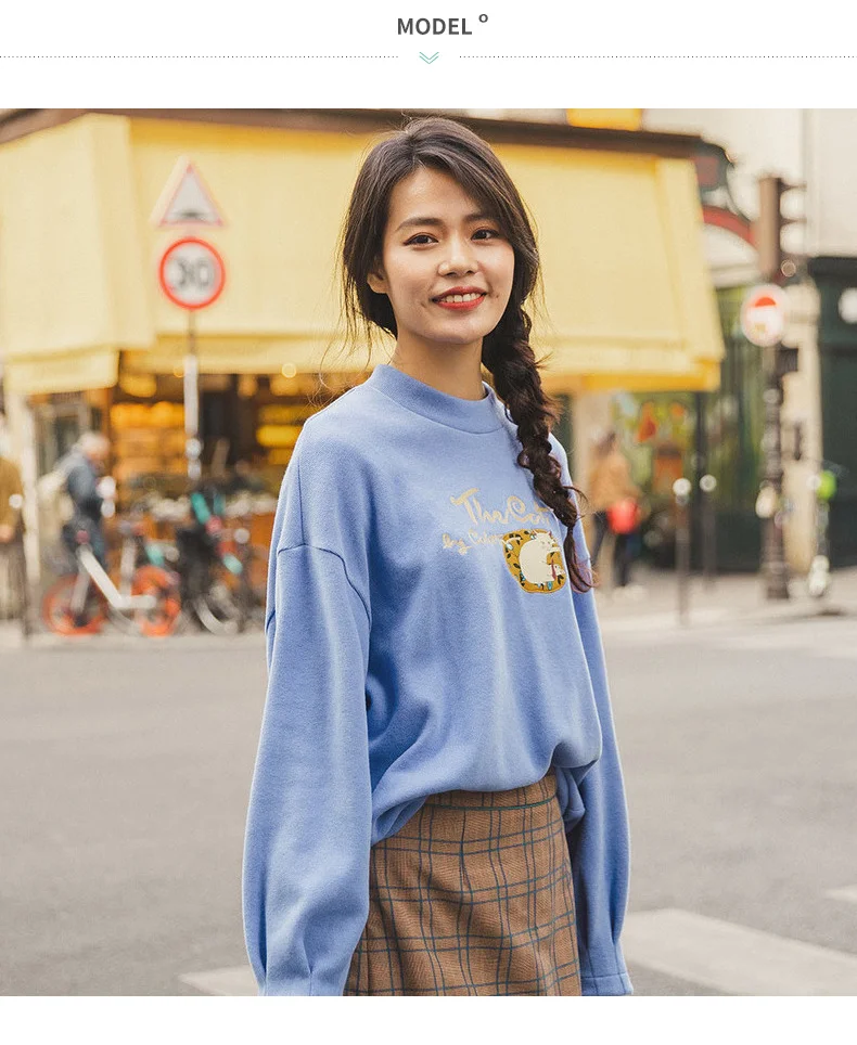 INMAN Autumn New Arrival Cotton Blending O-neck Fashion Cute Print Loose All Matched Women Sweatshirts