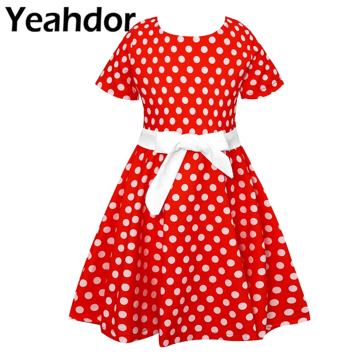 

Girls Classic Polka Dot Print Dresses for Wedding Party Dress Flower Girl Dresses Short Sleeves 50s Theme Party Dress For Girls