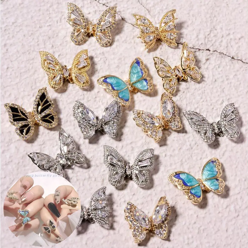 

1PC 3D DIY Flying Shaking Butterfly Zircon Alloy Nail Crystals Shining Rhinestone Nails Decoration Charms Jewelry Accessories