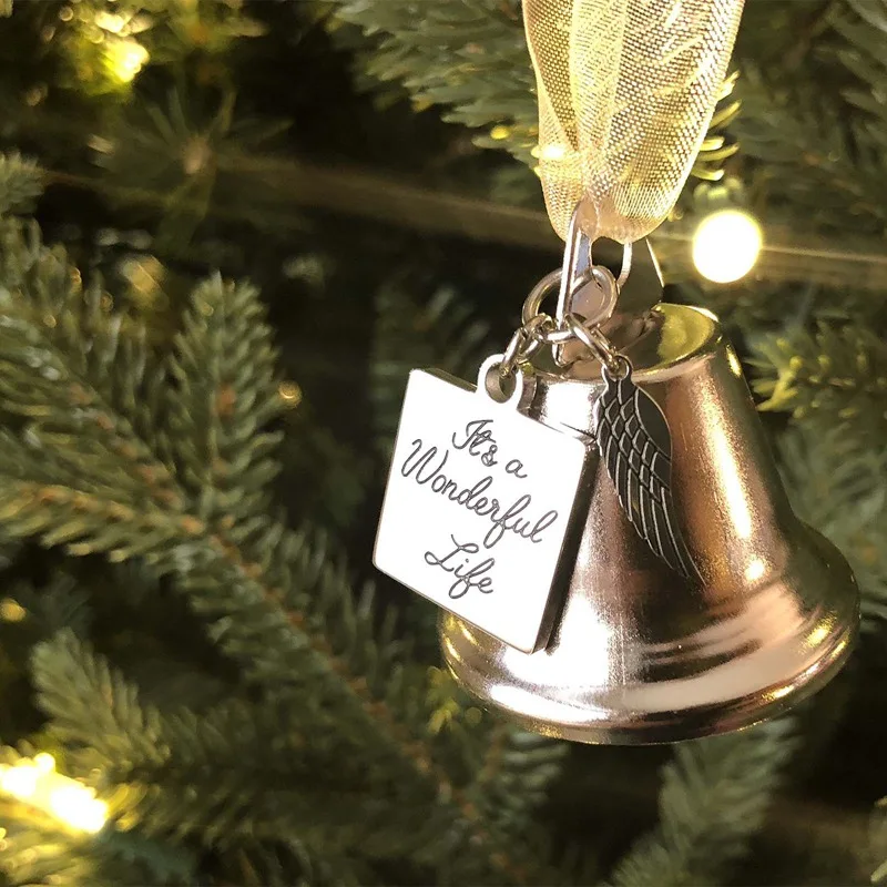 

Christmas Ornaments Angel Wings Bell with Stainless Steel Angel Wing Charm It's A Wonderful Life Memorial Ornament