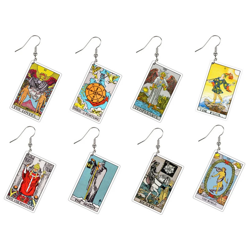 

1Pair Tarot Card Dangle Earrings Flatback Acrylic Punk Magical Divination Game Jewelry Sun Moon Crafts