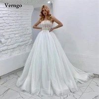 verngo glitter a line wedding dresses spaghetti straps applique tulle sweep train bridal gowns new design vestido de novia