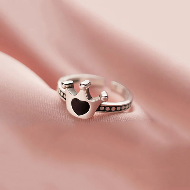 

PONYKISS Vintage 925 Sterling Silver Heart Crown Opening Adjustable Ring for Women Party Fine Jewelry Minimlist wholesale