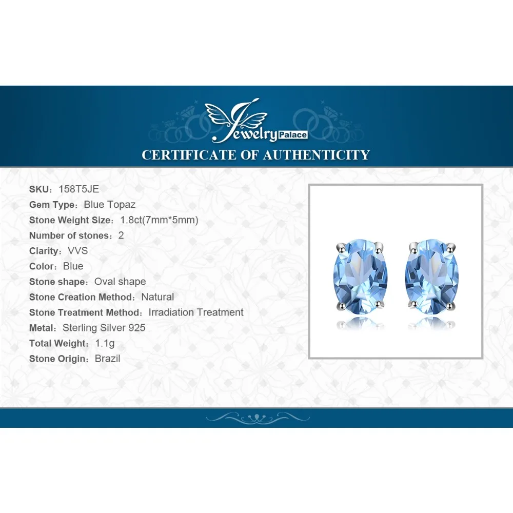 

JewelryPalace 1.9ct Genuine Blue Topaz Stud Earrings 925 Sterling Silver Earrings For Women Korean Earings Fashion Jewelry 2021